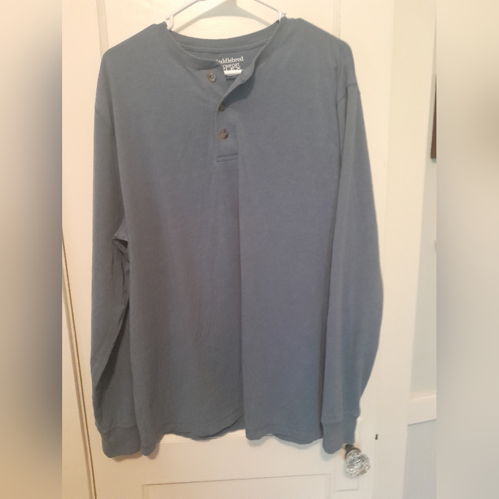 Men's French blue long sleeve henley shirt from Saddlebred, size large